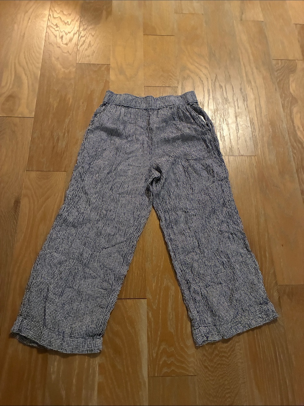 C&C California Navy Blue Checked Wide-Leg Pull-On Pants